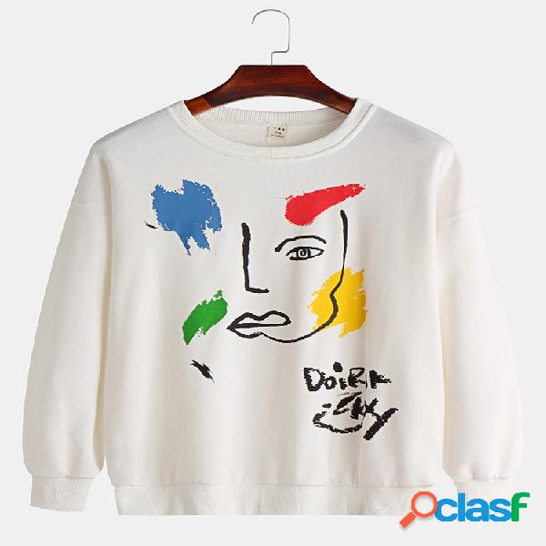Mens Cotton Funny Graffiti Print Camisola de manga comprida