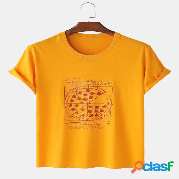 Mens Cotton Graphic Print respirável Loose Light O-Neck
