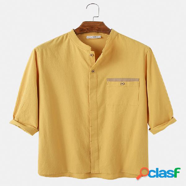 Mens Cotton Solid Color Respirável Light Casual Chest