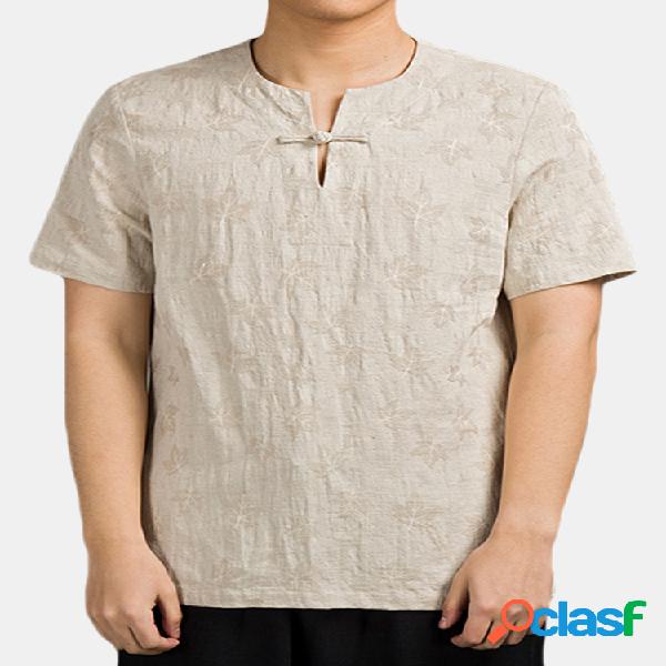 Mens Estilo Chinês Vintage Algodão Linho Tees Botão