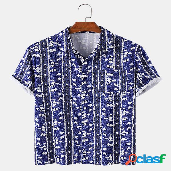 Mens Ethnic Style Floral Print Casual Respirável Camisas de