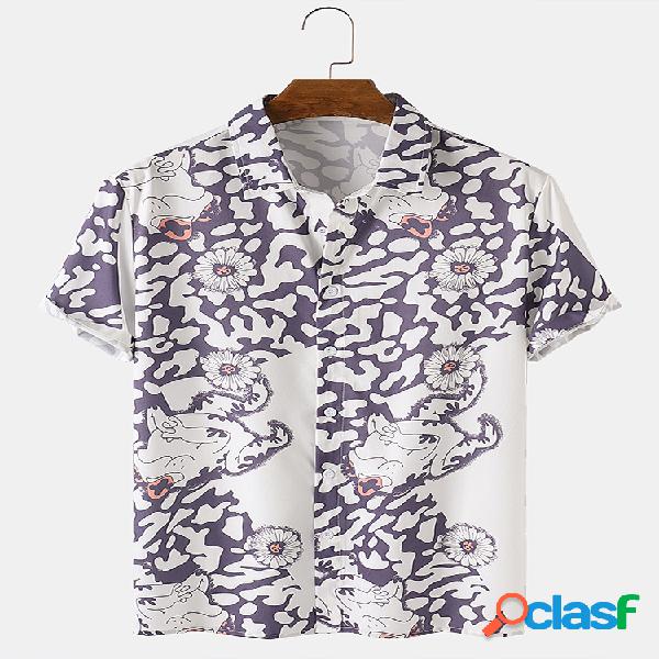 Mens Floral & Abstract Print Loose Light Camisas de grife de