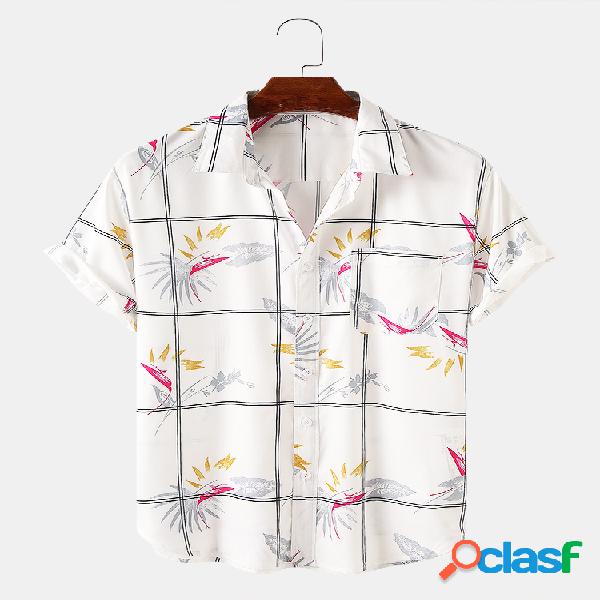 Mens Floral & Plaid Print Camisas de manga curta casuais