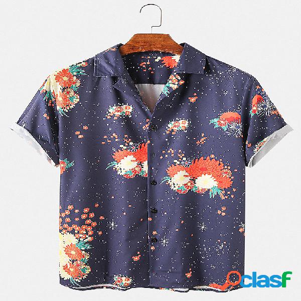 Mens Floral Print Camisas de manga curta casuais