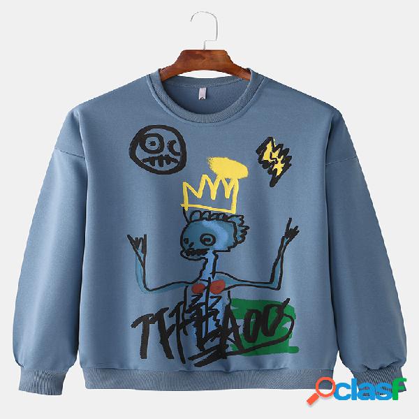 Mens Fun Ghost Doodle Print Rodada Neck Casual Sports Hoodie