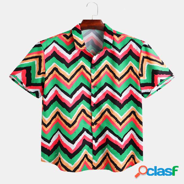 Mens Funny Hit Color Chervon Impresso Turn Down Collar