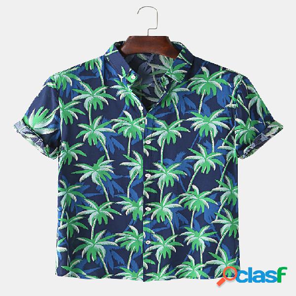 Mens Holiday Palm Tree impresso manga curta solta Camisa