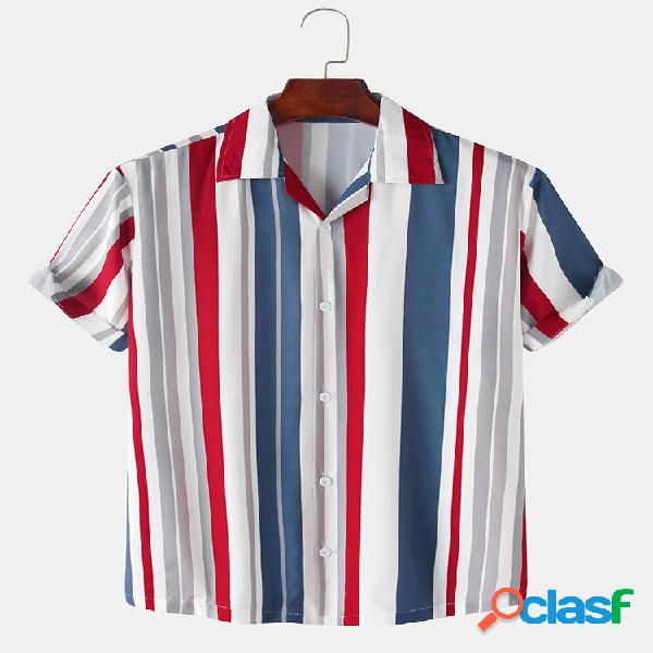 Mens Multi-Color Stripes Imprimir Loose Light Casual Camisas