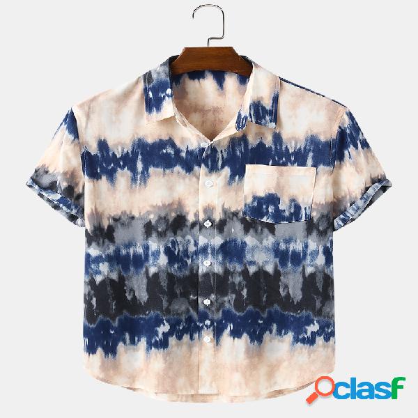 Mens Multi-Color Tie-Dye Print Loose Light Camisas de manga