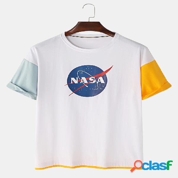 Mens NASA Impresso Algodão Patchwork manga curta T-shirts