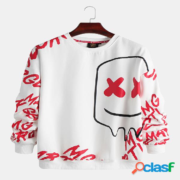 Mens Outdoor Cool Cartoon Graffiti Impresso O-Neck Hoodies