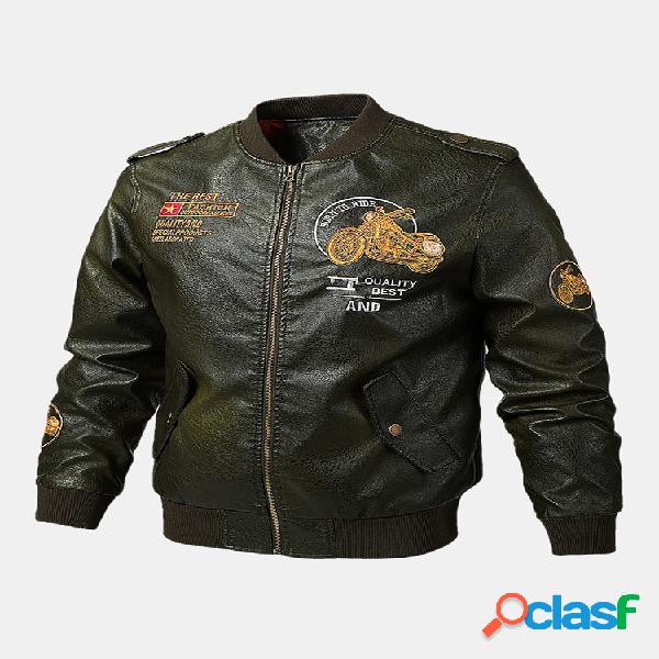 Mens Outono Slim Moda Pu Couro Jaqueta de moto de manga