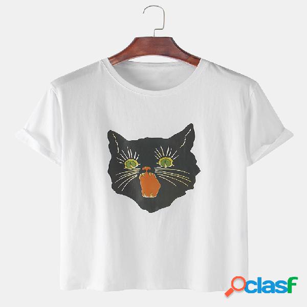 Mens Plain Fierce Cat Padrão Impressão respirável Loose