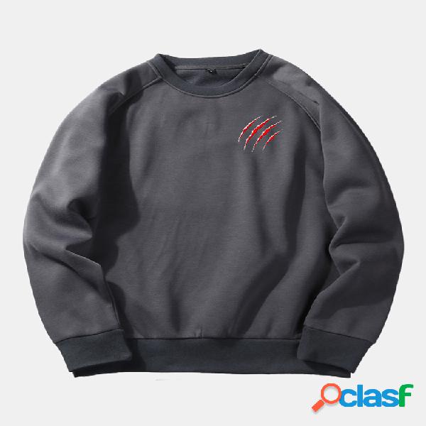 Mens Plain Style Solid Fleece Scratch Impresso O-neck Collar