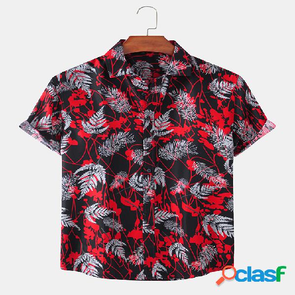 Mens Planta Camisas de manga curta casual em algodão