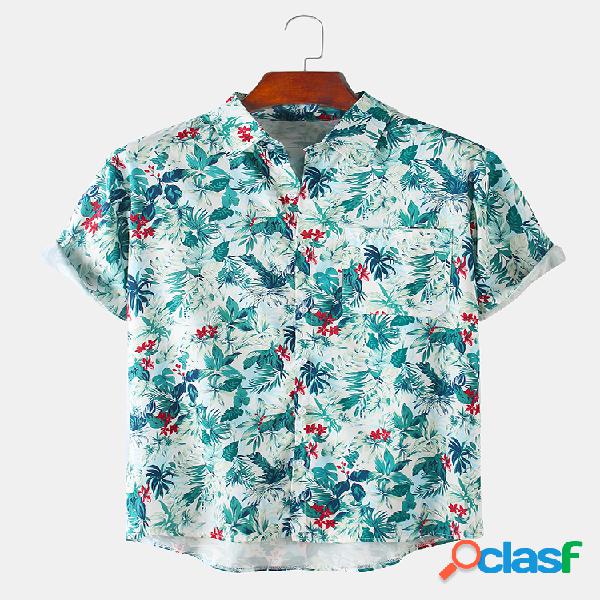 Mens Planta Folha Camisas de manga curta casuais leves