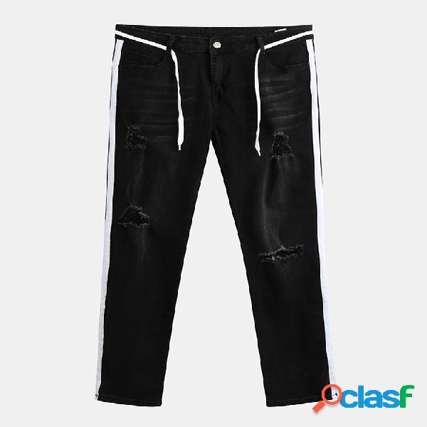 Mens Rasgado Slim Out Lápis Masculino Hip Hop Destroy