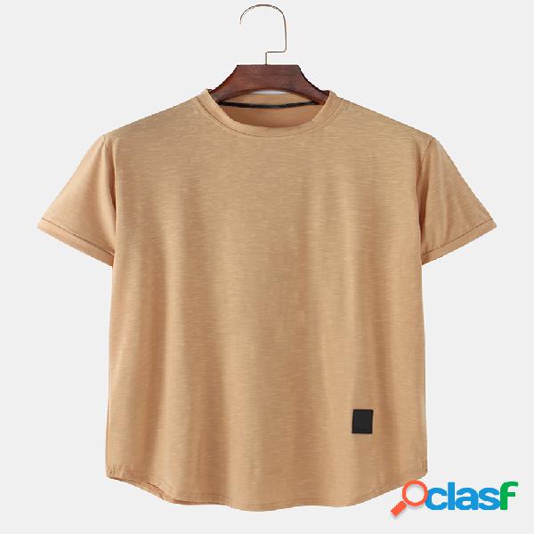 Mens Simple Solid Color Breathable Loose Casual O-Neck