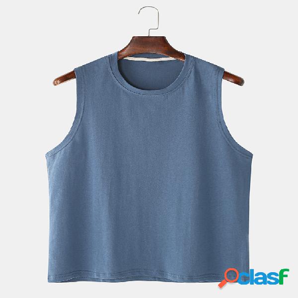 Mens Simple Solid Color Breathable Loose Sleeveless Tank