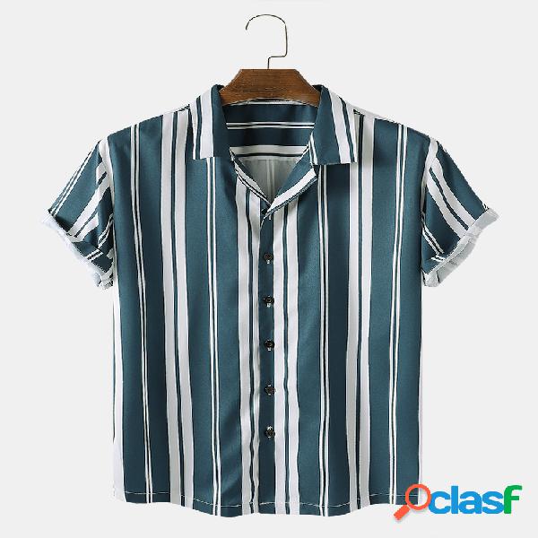 Mens Simple Vertical Stripes Print Casual Ligh Camisas de
