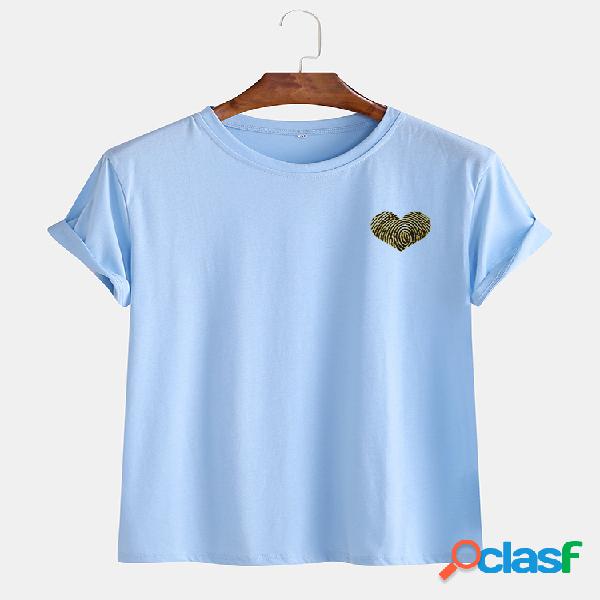 Mens Small Coração Padrão Print Casual O-Neck Loose