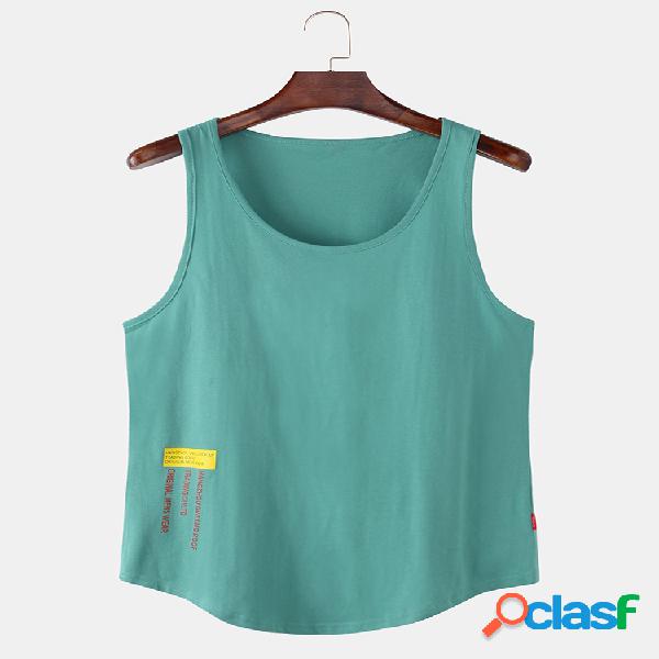 Mens Solid Color Character Print Breathable Loose Sleeveless