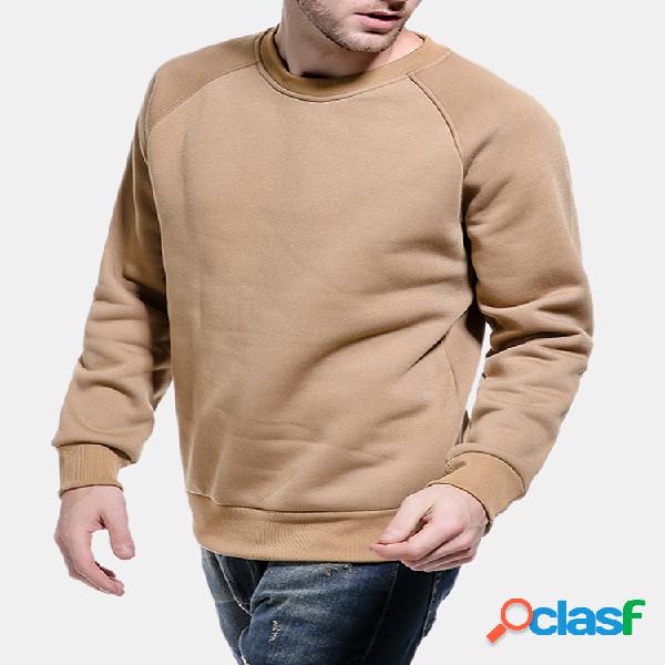 Mens Solid Color Patchwork O-Neck manga comprida Casual