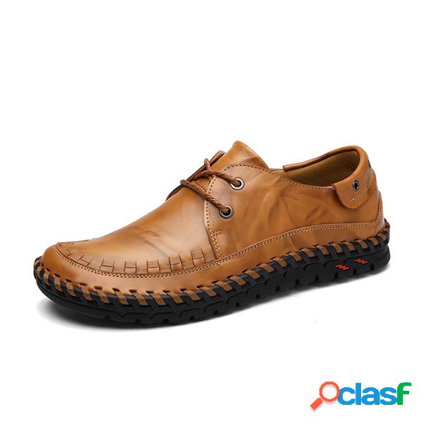 Men's Stitching estilo britânico Round Toe Lace Up Flat