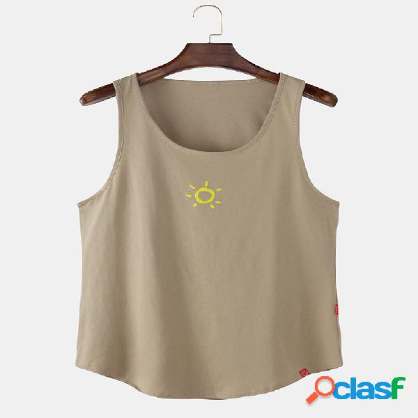 Mens Sun Pattern Print Plain Breathable Loose Sleeveless