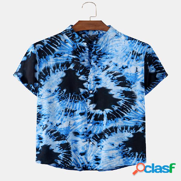 Mens Tie Dye Print Casual Light Summer Camisas de colarinho
