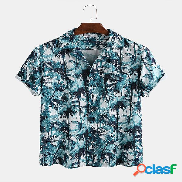 Mens Tropical & Holiday Respirável Coco Árvore Impresso