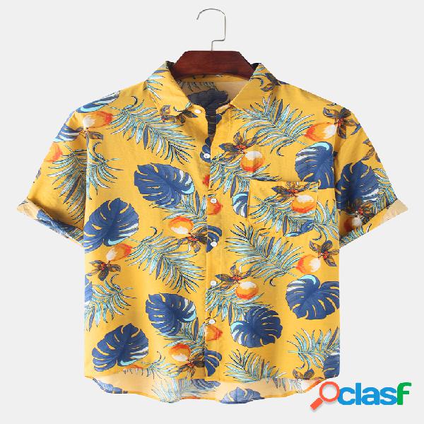 Mens Tropical Planta & Folha Impresso Light Casual Camisas