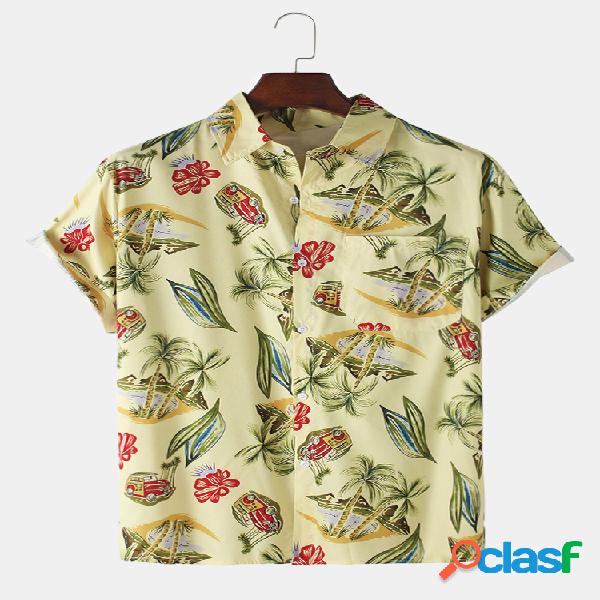 Mens Tropical Planta Folha Impresso Light Casual camisas de