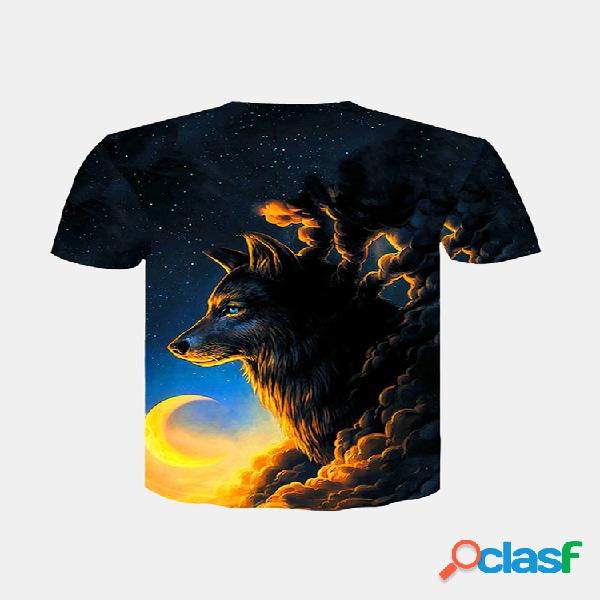 Mens Verão 3D Wolf Impresso Tops Manga Curta Regular Fit