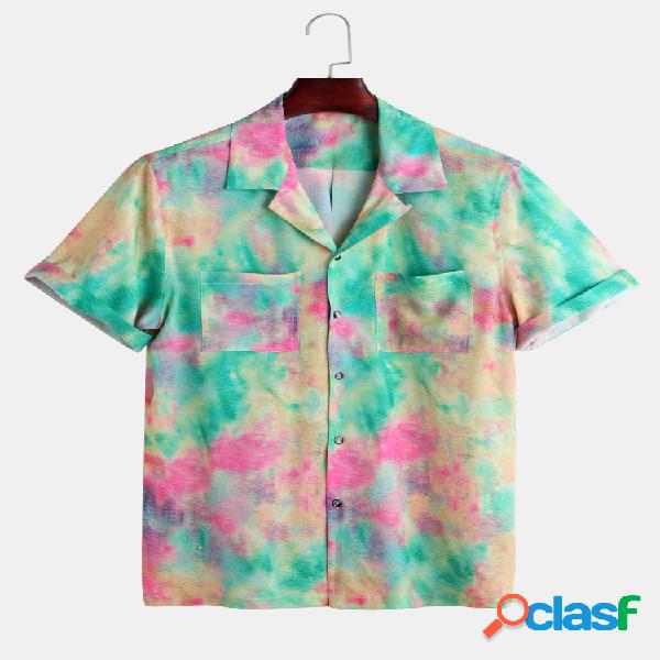 Mens Verão Colorful Graffiti Impresso Peito Pcoket Turn