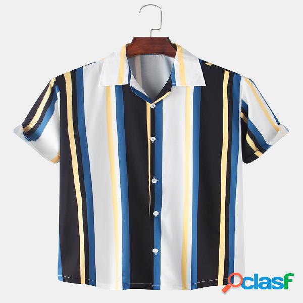 Mens Vertical Stripes Print Light Thin Casual Camisas de
