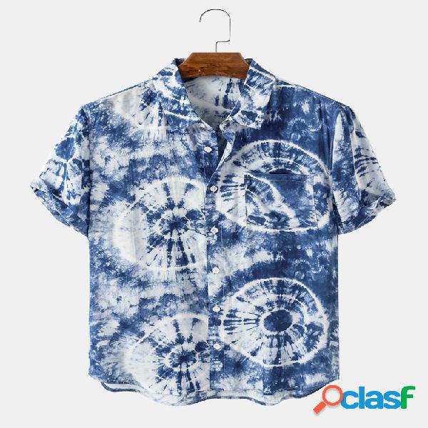 Mens Vintage Tie Dye Abstract Impresso Camisas de manga