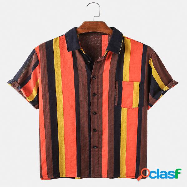 Mens Wide Stripes Print Simples Casual Light Camisas de