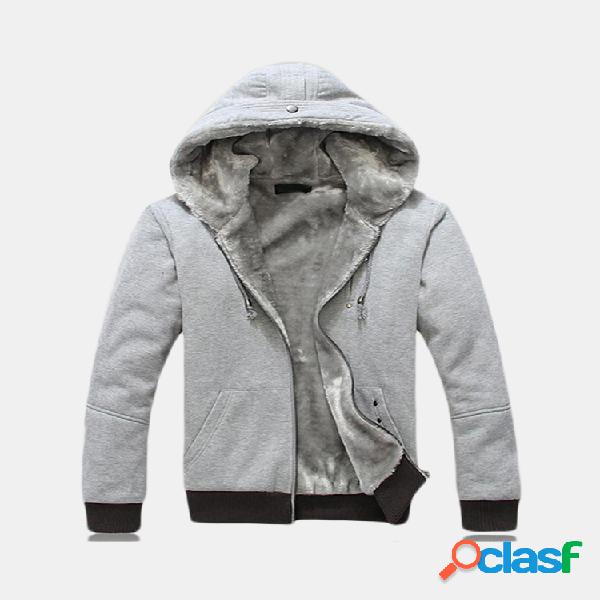 Mens Winter Outdoor Thick Warm Solid Color Zip Up Casual