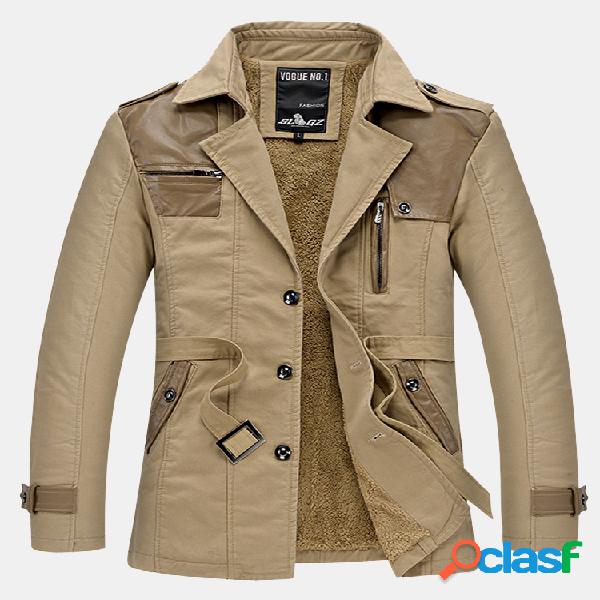 Mens Winter Warm Thick Business Casual Patchwork Forro de