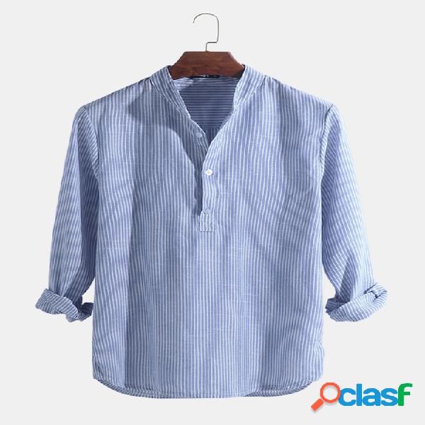 Mens algodão gola manga longa Henley Camisa