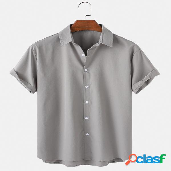 Mens algodão respirável cor sólida casual camisas de