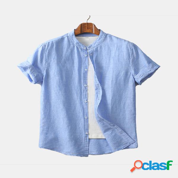 Mens algodão sólido respirável manga curta casual Camisa
