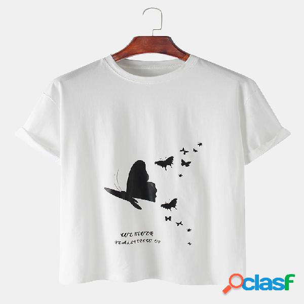 Mens borboleta impressa algodão em torno do pescoço casual