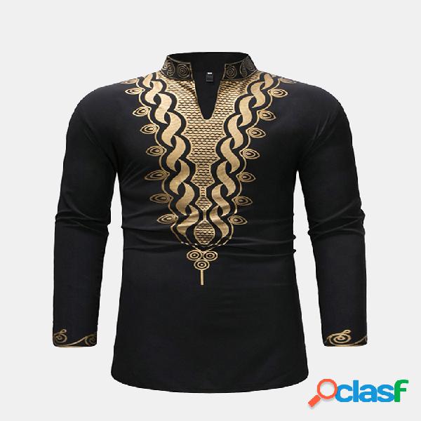 Mens estilo nacional impressão meados de comprimento slim