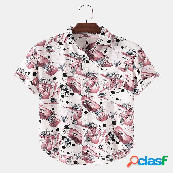 Mens impressão abstrata verão respirável camisas de manga
