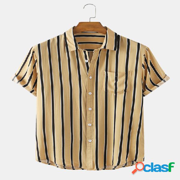 Mens listrado impressão respirável manga curta camisas de