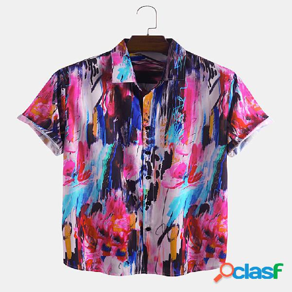 Mens multi cor grafite camisas de manga curta designer