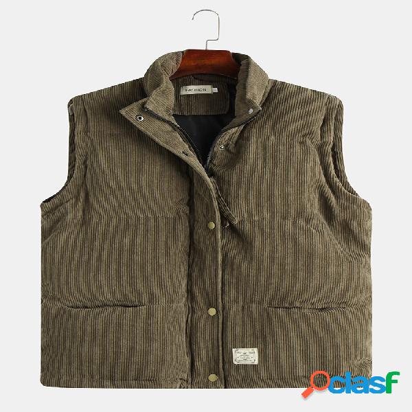 Mens outono moda soild cor mangas colete de veludo único