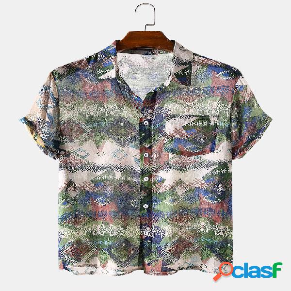 Mens étnico retro impressão manga curta designer camisas